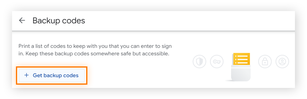 Google 帐户的 两步骤验证部分中的备用代码画面