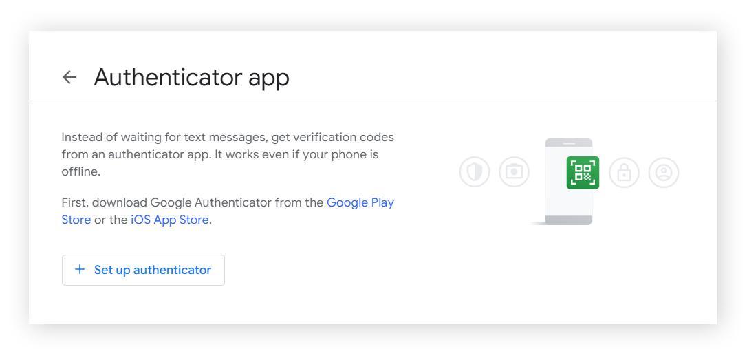 Google 帐户中的验证器应用设置画面