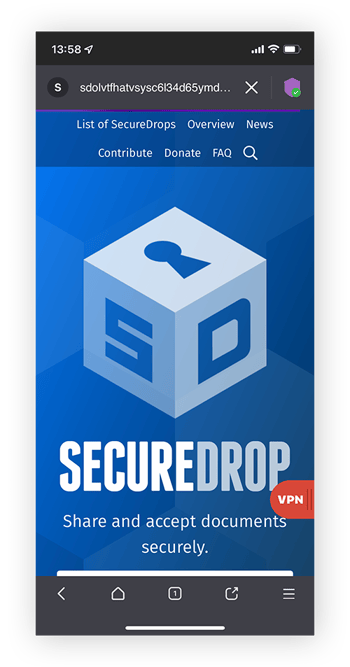 只能在暗网上通过Tor等浏览器访问的SecureDrop文件共享网站。